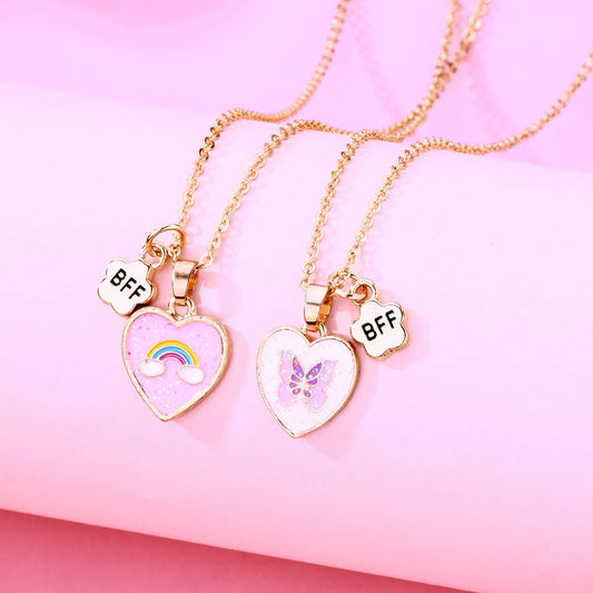 Lot de 2 Colliers BFF - Coeur Arc ciel Papillon - Best Friends Forever