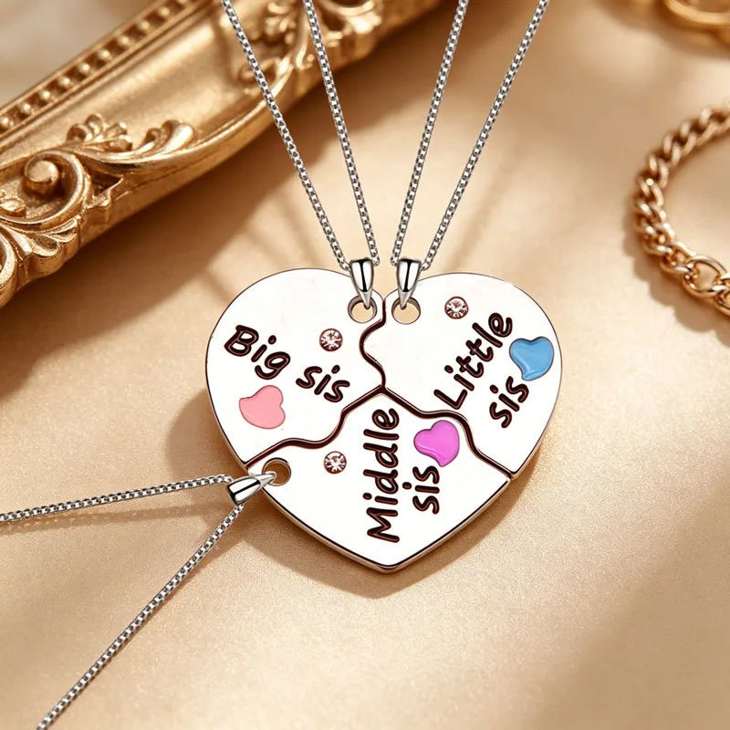 Lot de 3 Colliers Coeur - Mère Filles - Famille Soeur Filles - Pendentif Coeur