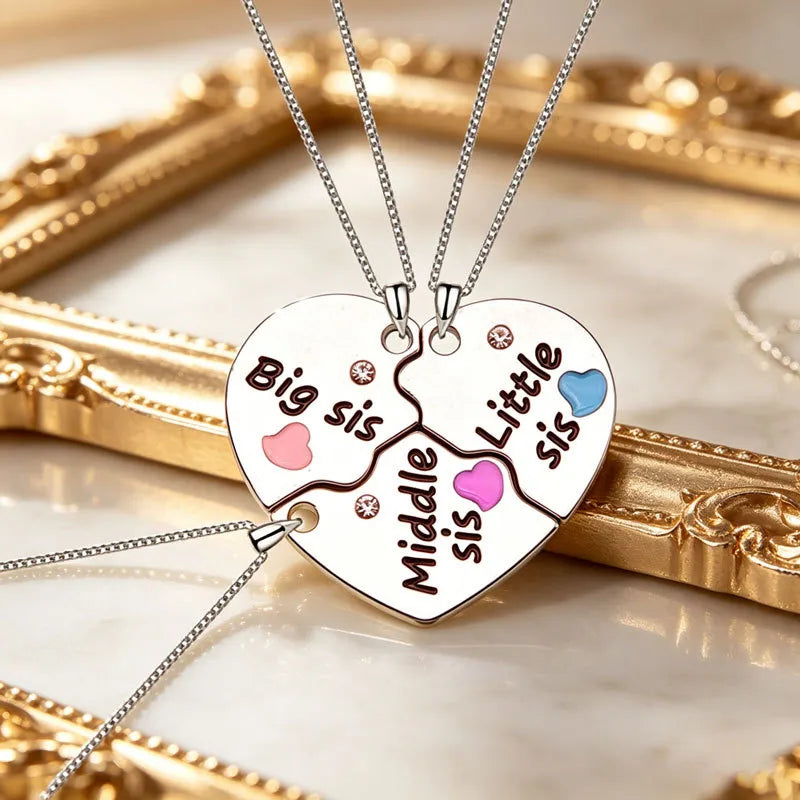 Lot de 3 Colliers Coeur - Mère Filles - Famille Soeur Filles - Pendentif Coeur