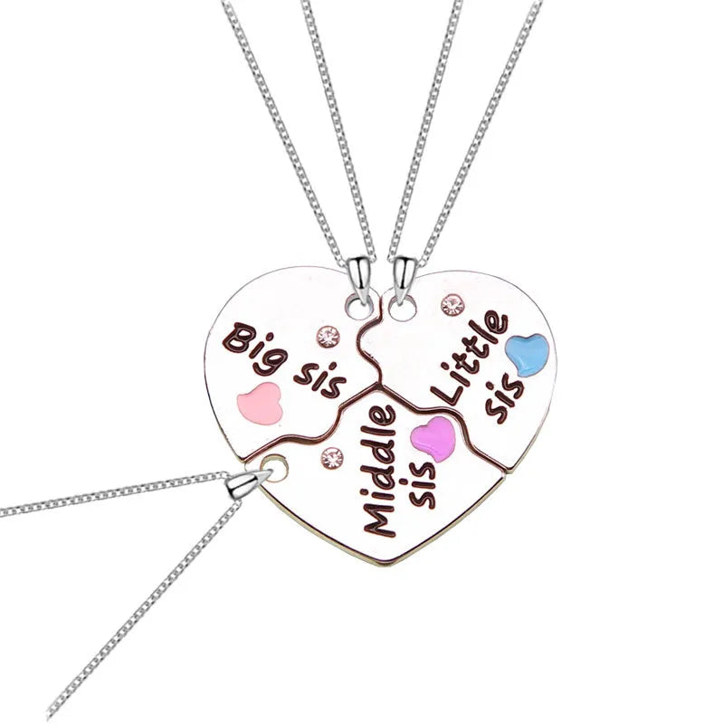 Lot de 3 Colliers Coeur - Mère Filles - Famille Soeur Filles - Pendentif Coeur