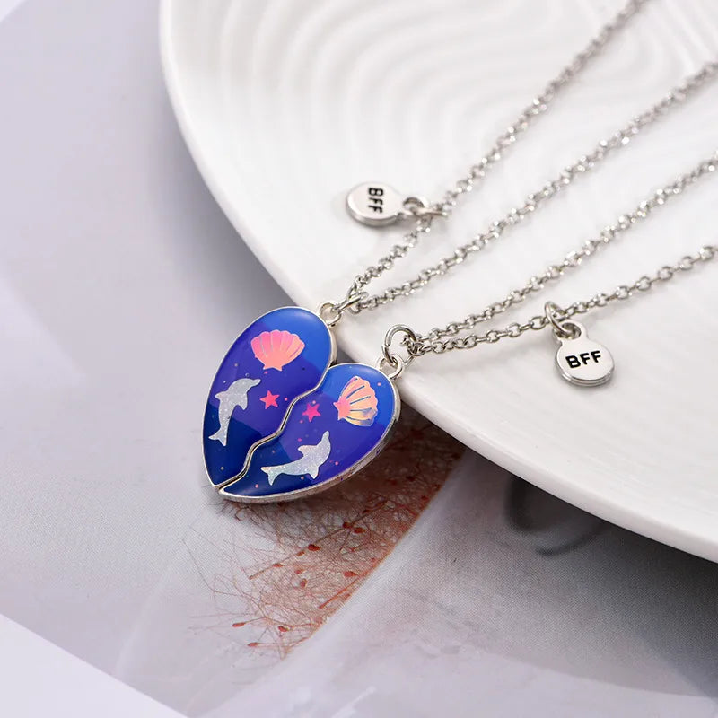 Lot de 2 Colliers ou Bracelets BFF Aimanté - Coeur Dauphin Coquillage Paillettes - BFF - Best Friends Forever - Amitié