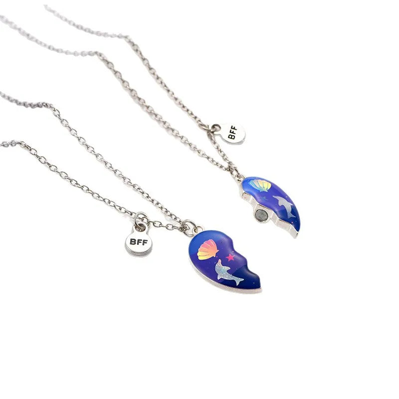Lot de 2 Colliers ou Bracelets BFF Aimanté - Coeur Dauphin Coquillage Paillettes - BFF - Best Friends Forever - Amitié