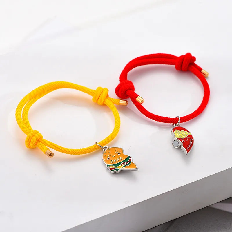Lot de 2 Colliers ou Bracelets BFF Aimanté - Hamburger Frites à Partager - Best Friends Forever - Amoureux Meilleurs Amis Couple Amitié