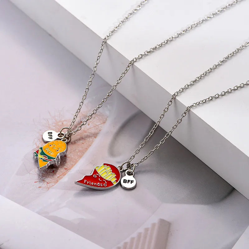 Lot de 2 Colliers ou Bracelets BFF Aimanté - Hamburger Frites à Partager - Best Friends Forever - Amoureux Meilleurs Amis Couple Amitié