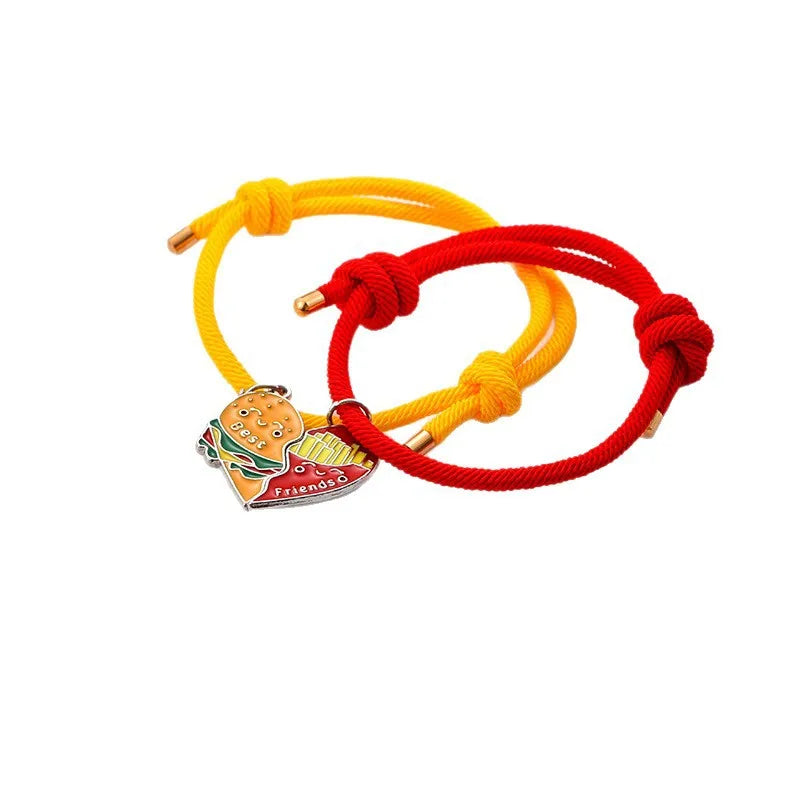 Lot de 2 Colliers ou Bracelets BFF Aimanté - Hamburger Frites à Partager - Best Friends Forever - Amoureux Meilleurs Amis Couple Amitié