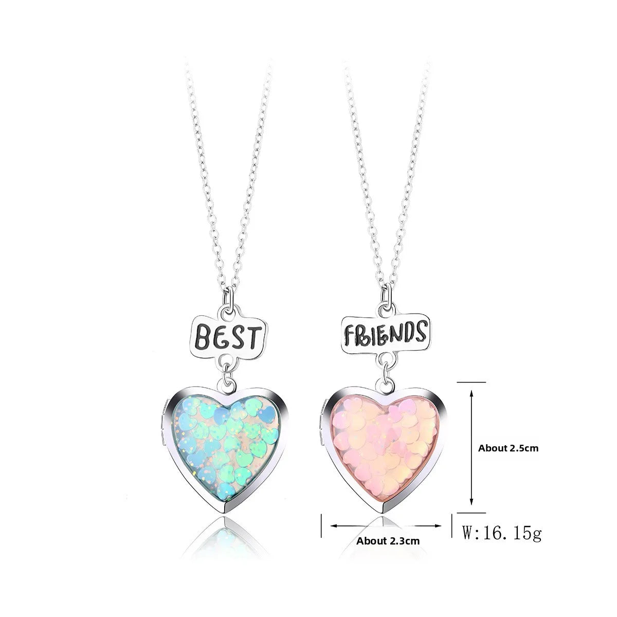 Set mit 2 Ketten, Freundschaftsketten, Herz, Regenbogenwolken – BFF, beste Freunde für immer, Liebhaber oder Paar – Fantasie – Anhänger