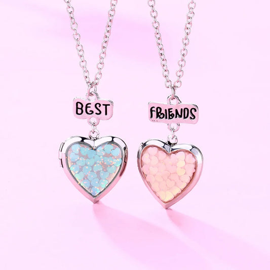 Set mit 2 Ketten, Freundschaftsketten, Herz, Regenbogenwolken – BFF, beste Freunde für immer, Liebhaber oder Paar – Fantasie – Anhänger