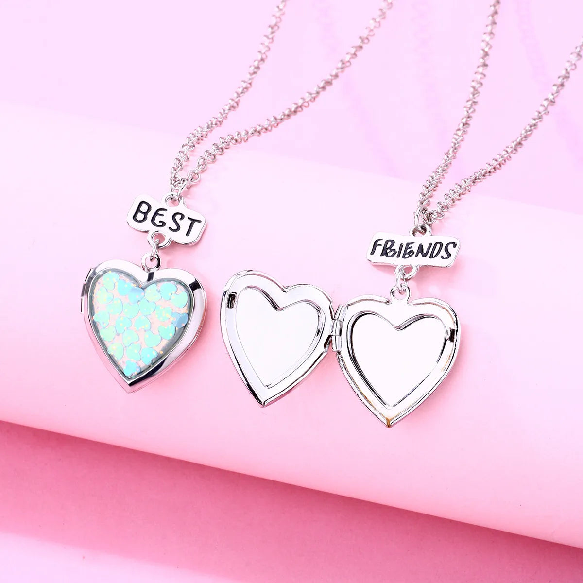 Set mit 2 Ketten, Freundschaftsketten, Herz, Regenbogenwolken – BFF, beste Freunde für immer, Liebhaber oder Paar – Fantasie – Anhänger