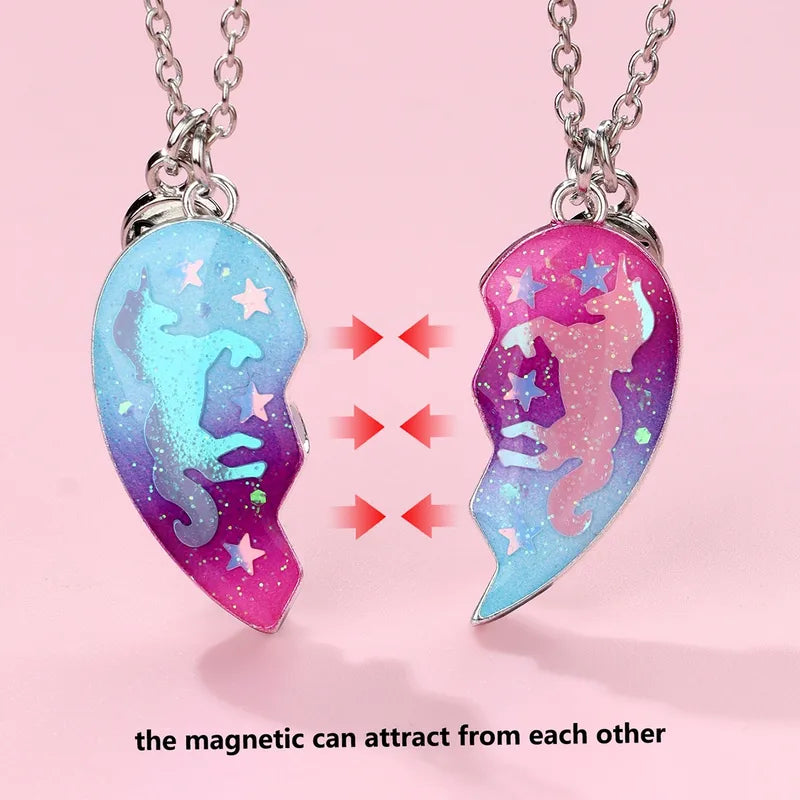 Lot de 2 Colliers BFF Aimanté - Best Friends Forever - Pendentif Coeur Licorne - Amitié