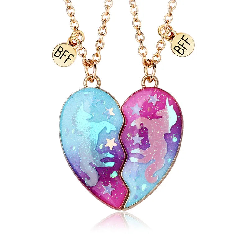 Lot de 2 Colliers BFF Aimanté - Best Friends Forever - Pendentif Coeur Licorne - Amitié