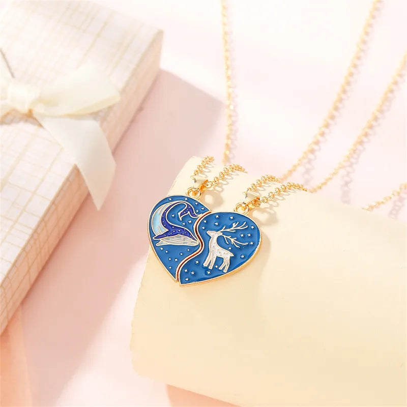 Lot de 2 Colliers BFF - Coeur Cerf Baleine - Best Friends Forever