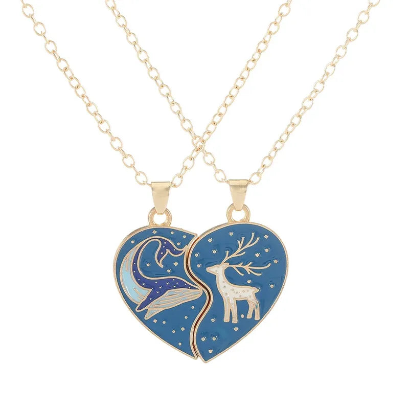Lot de 2 Colliers BFF - Coeur Cerf Baleine - Best Friends Forever