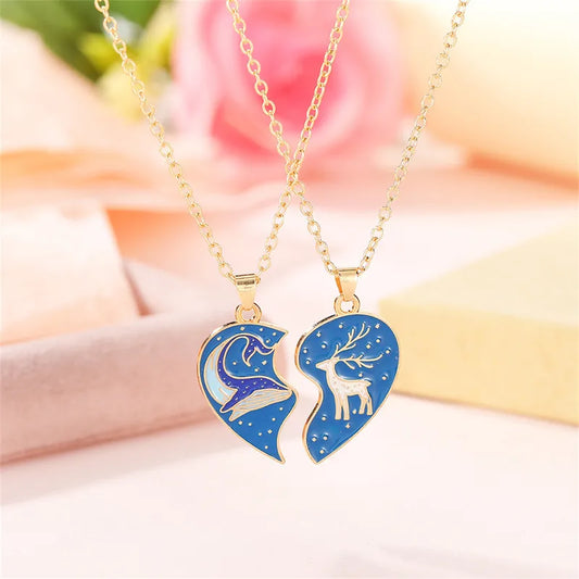 Lot de 2 Colliers BFF - Coeur Cerf Baleine - Best Friends Forever