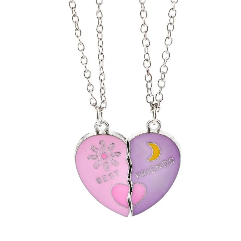 Lot de 2 Colliers BFF Aimanté - Lune Soleil - Best Friends Forever - Pendentif Coeur - Amitié