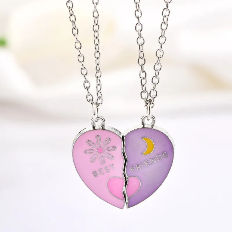 Lot de 2 Colliers BFF Aimanté - Lune Soleil - Best Friends Forever - Pendentif Coeur - Amitié