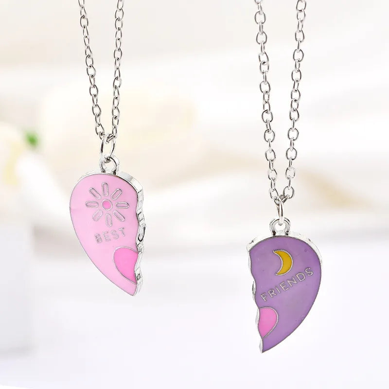Lot de 2 Colliers BFF Aimanté - Lune Soleil - Best Friends Forever - Pendentif Coeur - Amitié