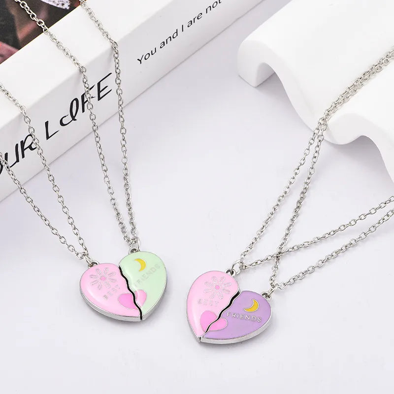 Lot de 2 Colliers BFF Aimanté - Lune Soleil - Best Friends Forever - Pendentif Coeur - Amitié