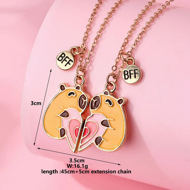 KINDER – Set mit 2 glitzernden Herz-Freundschaftsketten – BFF Best Friends Forever – Ausgefallen – Magnetanhänger mit Goldkette