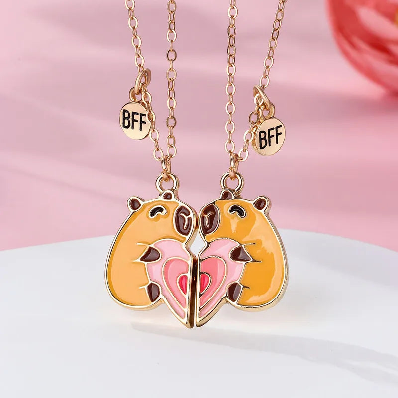 KINDER – Set mit 2 glitzernden Herz-Freundschaftsketten – BFF Best Friends Forever – Ausgefallen – Magnetanhänger mit Goldkette