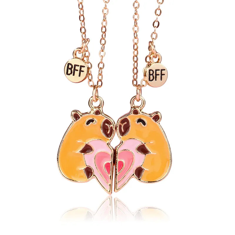 KINDER – Set mit 2 glitzernden Herz-Freundschaftsketten – BFF Best Friends Forever – Ausgefallen – Magnetanhänger mit Goldkette