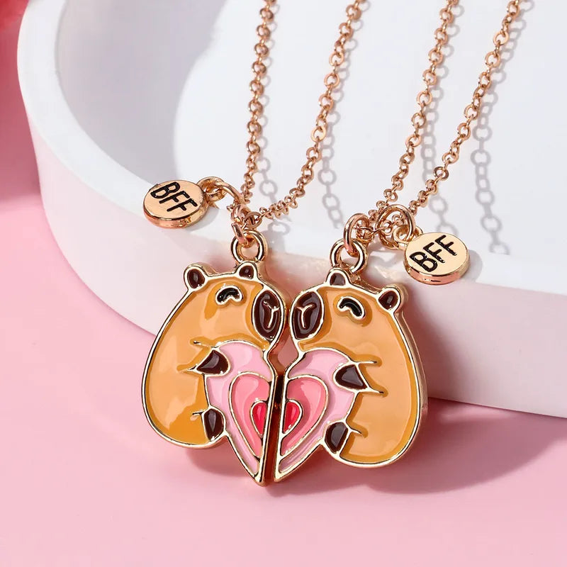 KINDER – Set mit 2 glitzernden Herz-Freundschaftsketten – BFF Best Friends Forever – Ausgefallen – Magnetanhänger mit Goldkette