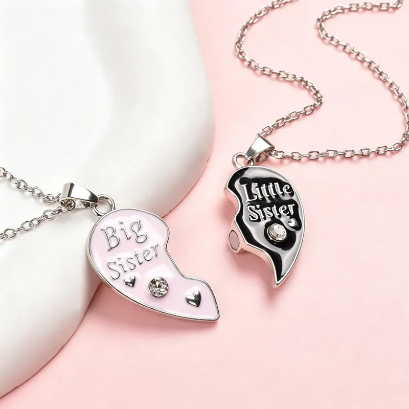 Lot de 2 Colliers Sister Forever - Soeurs - Ainée Cadette - Famille Enfant Soeur Filles - Pendentif Coeur Strass - Acier Inoxydable