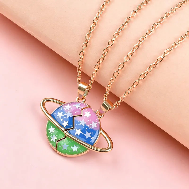 Lot de 2 Colliers D'amitié Aimanté - Planète Etoile Paillettes - BFF - Best Friends Forever - Amitié