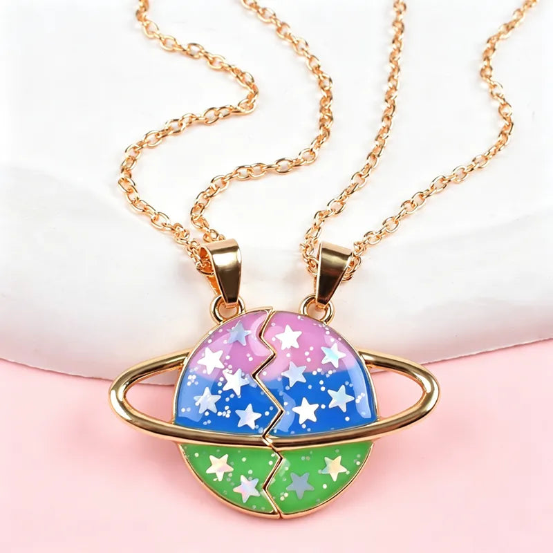 Lot de 2 Colliers D'amitié Aimanté - Planète Etoile Paillettes - BFF - Best Friends Forever - Amitié