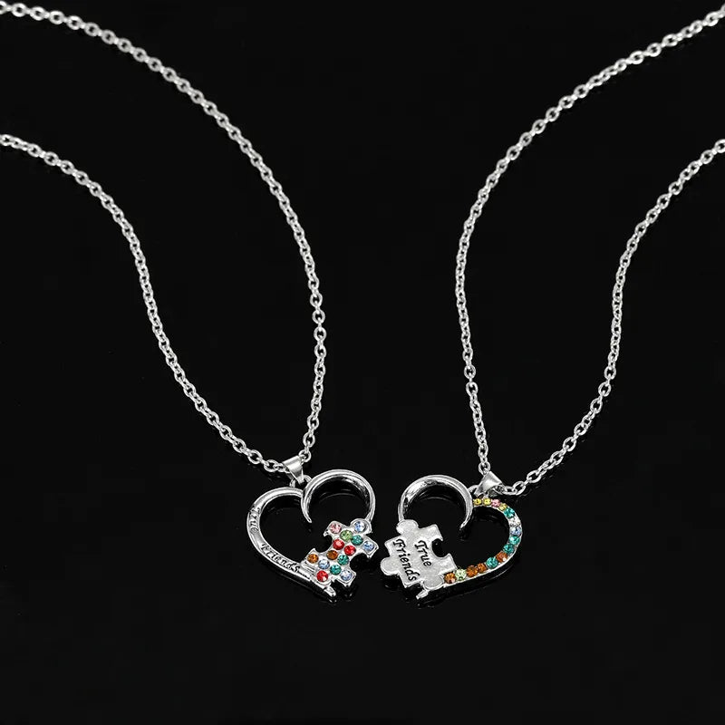 Lot de 2 Colliers D'amitié - Coeur Puzzle Strass - BFF - Best Friends Forever - Amitié