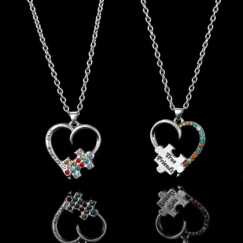 Lot de 2 Colliers D'amitié - Coeur Puzzle Strass - BFF - Best Friends Forever - Amitié