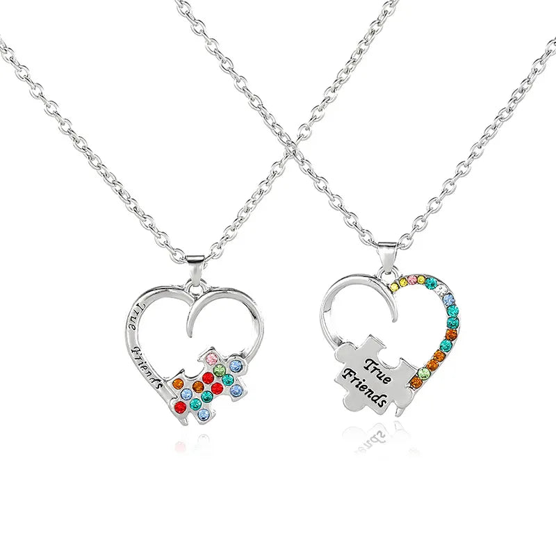 Lot de 2 Colliers D'amitié - Coeur Puzzle Strass - BFF - Best Friends Forever - Amitié