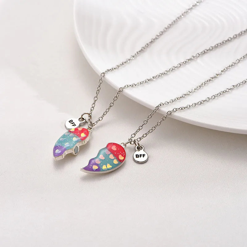 Lot de 2 Colliers, Bracelets ou Porte Clés BFF Aimanté - Coeur Paillettes - Best Friends Forever - Amitié