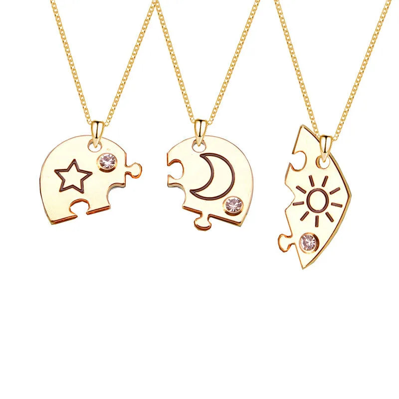 Lot de 3 Colliers ou Bracelets BFF - Etoile Lune Nuage - Best Friends Forever - Pendentif Puzzle Coeur - Amitié - À Partager