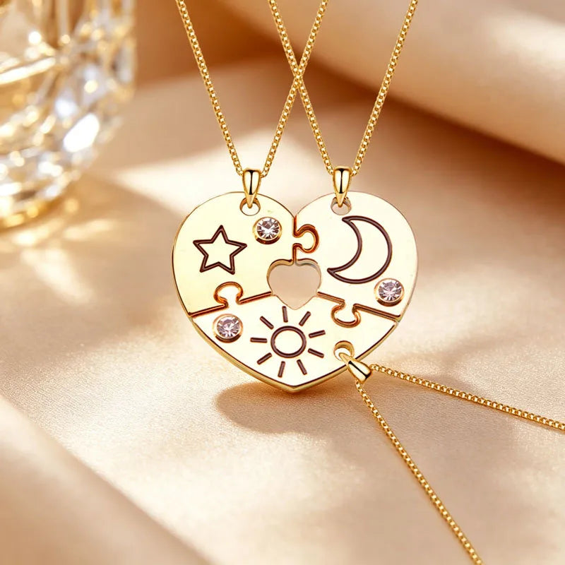 Lot de 3 Colliers ou Bracelets BFF - Etoile Lune Nuage - Best Friends Forever - Pendentif Puzzle Coeur - Amitié - À Partager