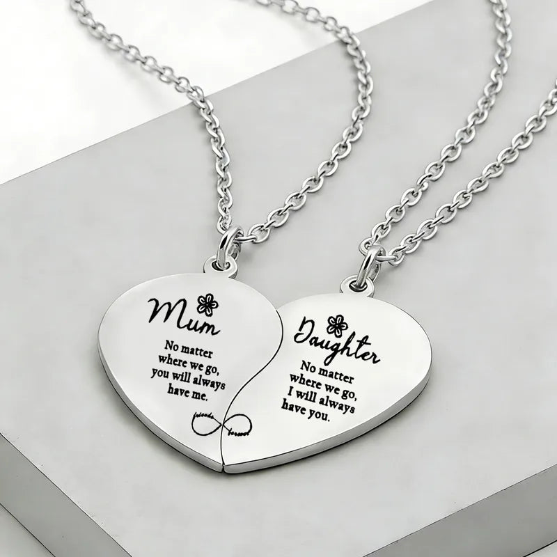Lot de 2 Colliers Cœur - Mère Fille - Famille Parents Enfant Maman Fille - Pendentif Coeur - Acier Inoxydable
