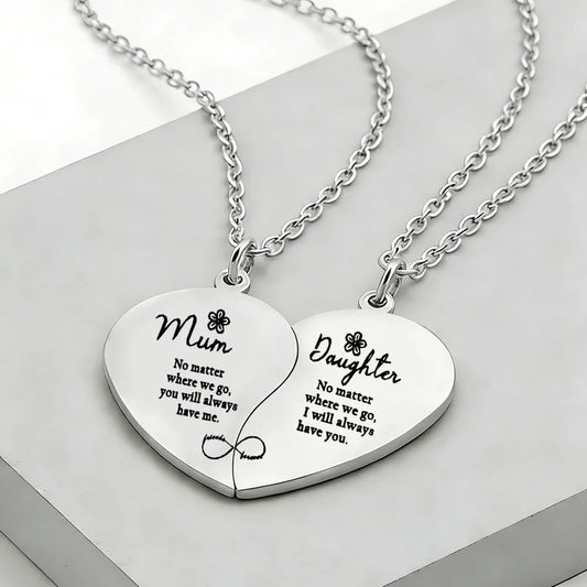 Lot de 2 Colliers Cœur - Mère Fille - Famille Parents Enfant Maman Fille - Pendentif Coeur - Acier Inoxydable