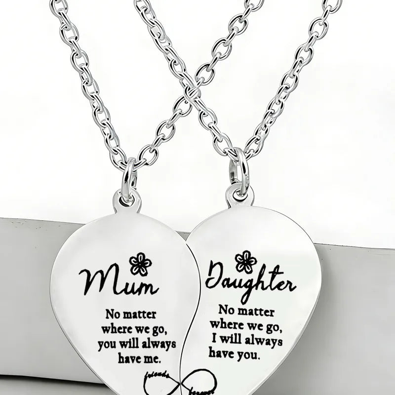 Lot de 2 Colliers Cœur - Mère Fille - Famille Parents Enfant Maman Fille - Pendentif Coeur - Acier Inoxydable