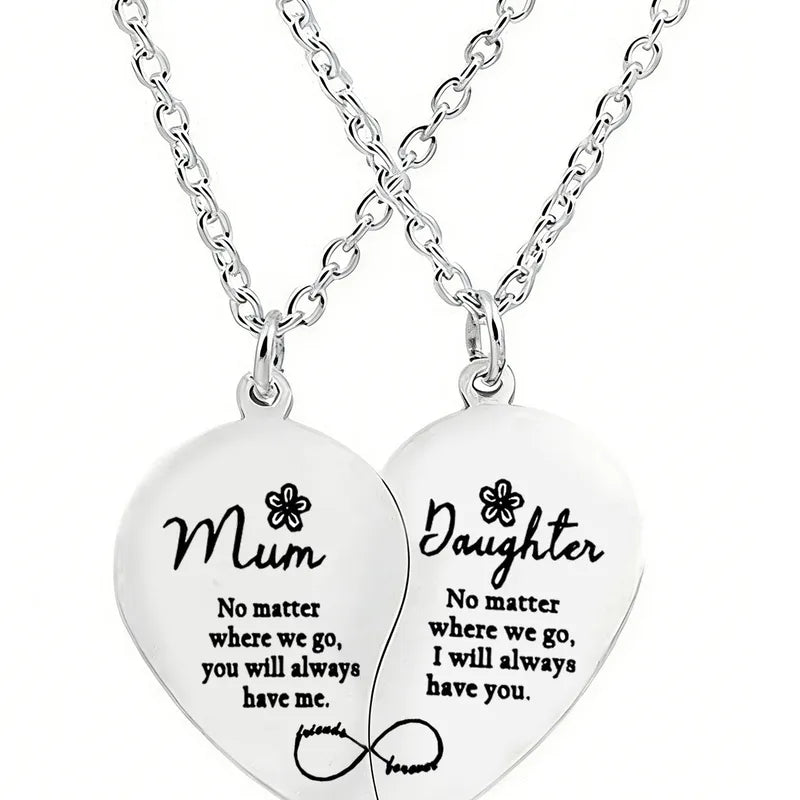 Lot de 2 Colliers Cœur - Mère Fille - Famille Parents Enfant Maman Fille - Pendentif Coeur - Acier Inoxydable