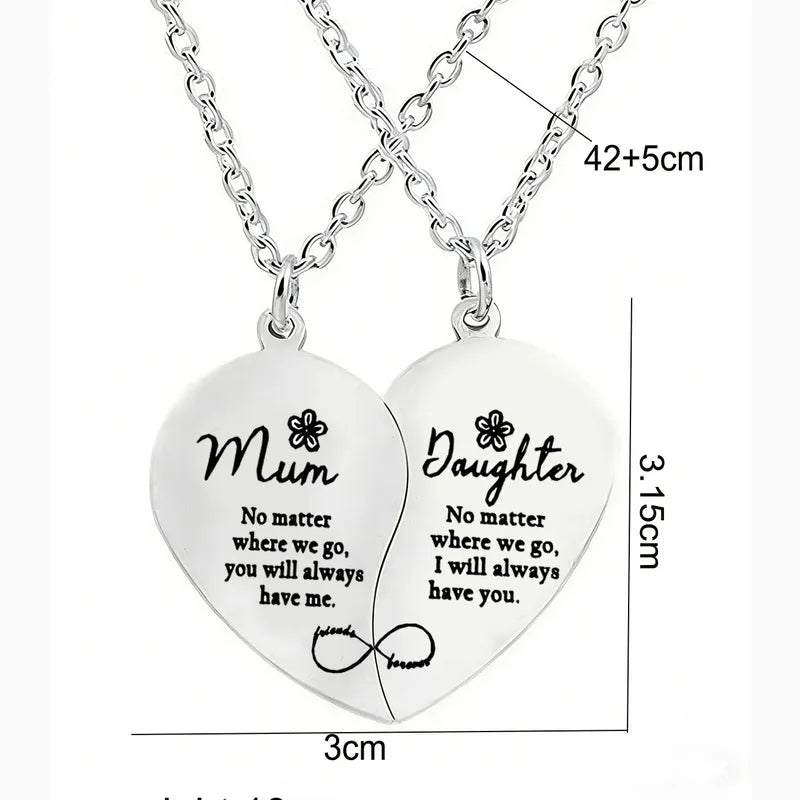 Lot de 2 Colliers Cœur - Mère Fille - Famille Parents Enfant Maman Fille - Pendentif Coeur - Acier Inoxydable