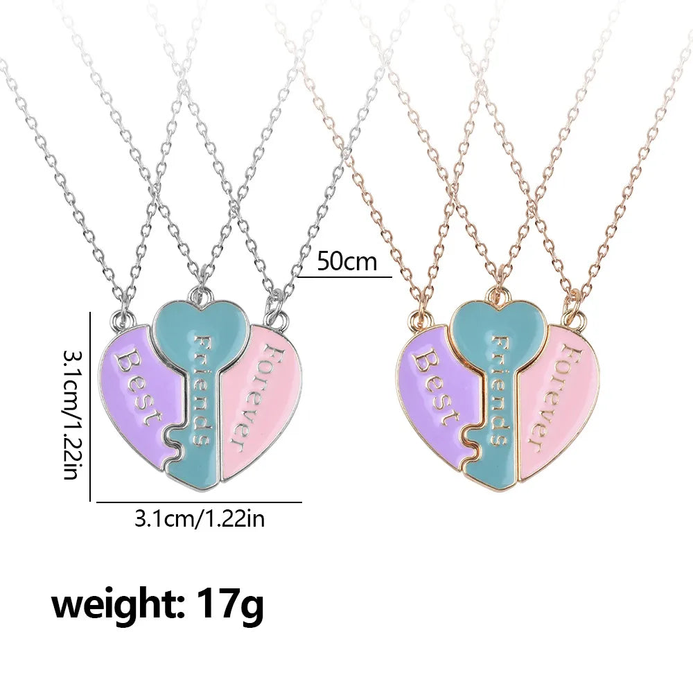 KINDER – Set mit 3 glitzernden Herz-Freundschaftsketten – BFF Best Friends Forever – Fantasy-Schmetterling – süßer magnetischer Anhänger