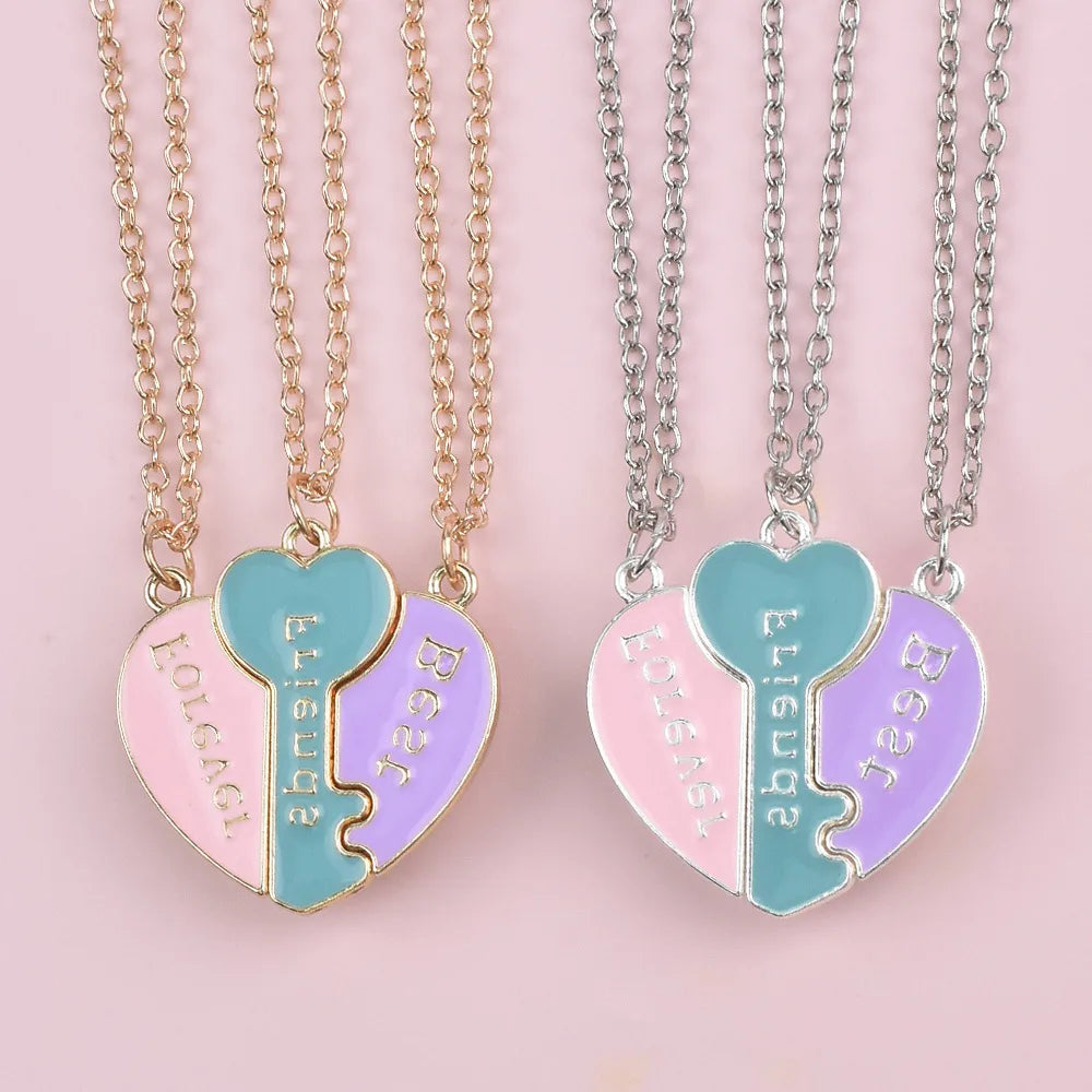 KINDER – Set mit 3 glitzernden Herz-Freundschaftsketten – BFF Best Friends Forever – Fantasy-Schmetterling – süßer magnetischer Anhänger