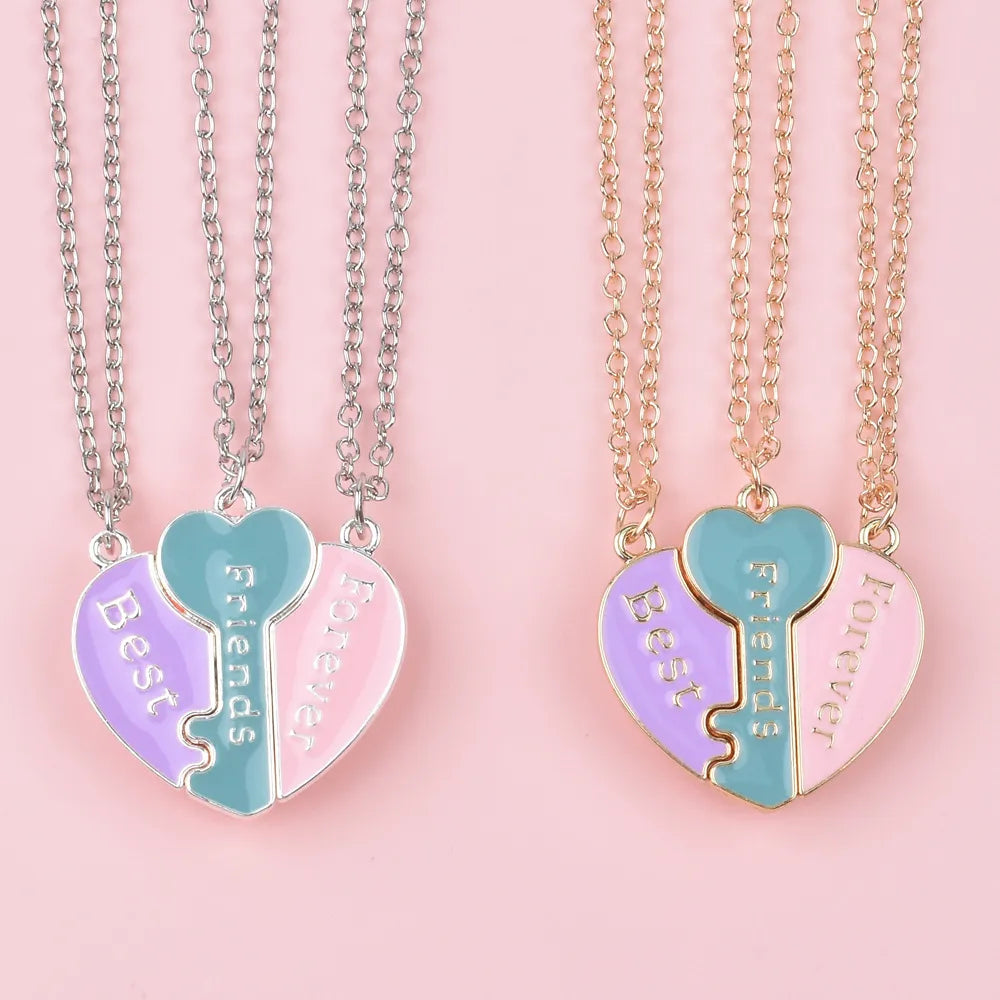 KINDER – Set mit 3 glitzernden Herz-Freundschaftsketten – BFF Best Friends Forever – Fantasy-Schmetterling – süßer magnetischer Anhänger