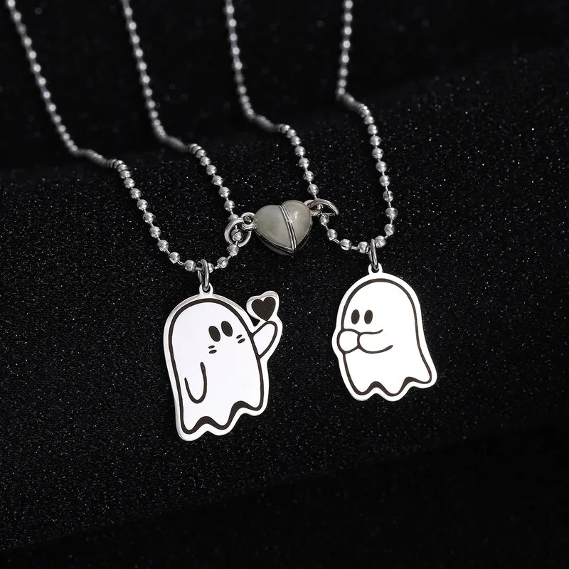 Lot de 2 Colliers D'amitié - Fantôme - Dessin Animé - BFF - Best Friends Forever - Amoureux Couple - Argenté Acier Inoxydable - Halloween