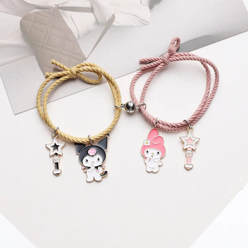 Lot de 2 Bracelets D'amitié Cordon Elastique - Dessin Animé - Best Friends - BFF - Best Friends Forever - Amitié - Pendentif Rond Aimanté