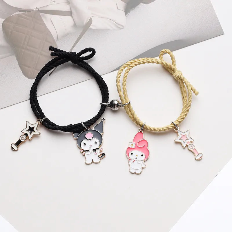 Lot de 2 Bracelets D'amitié Cordon Elastique - Dessin Animé - Best Friends - BFF - Best Friends Forever - Amitié - Pendentif Rond Aimanté