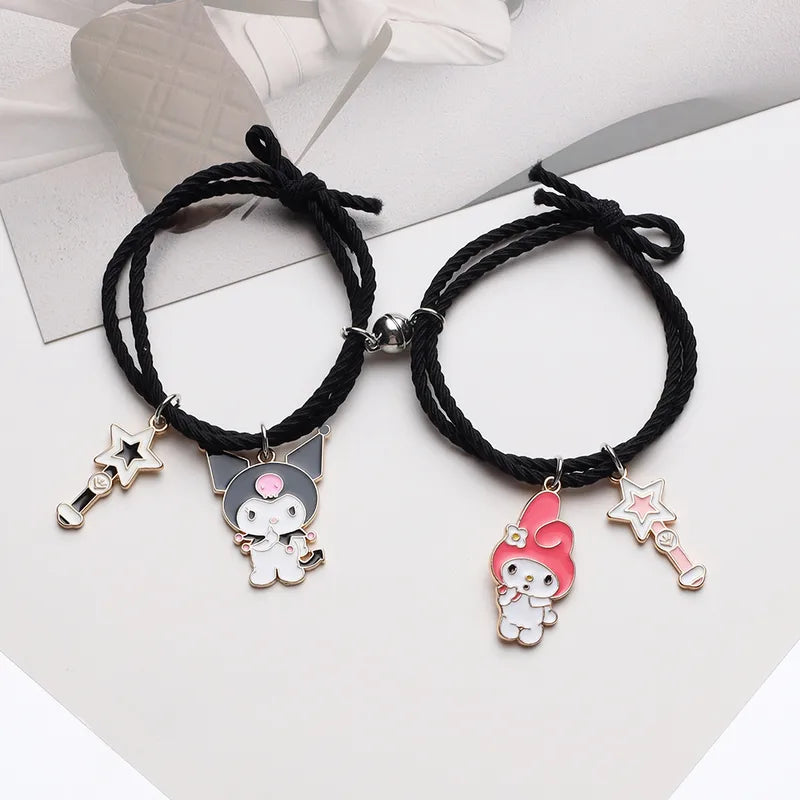 Lot de 2 Bracelets D'amitié Cordon Elastique - Dessin Animé - Best Friends - BFF - Best Friends Forever - Amitié - Pendentif Rond Aimanté