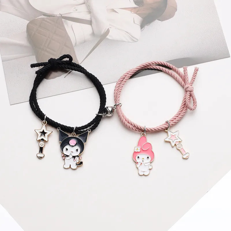 Lot de 2 Bracelets D'amitié Cordon Elastique - Dessin Animé - Best Friends - BFF - Best Friends Forever - Amitié - Pendentif Rond Aimanté