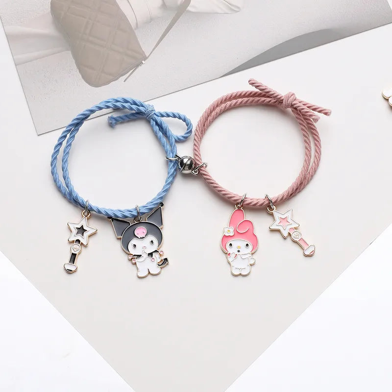 Lot de 2 Bracelets D'amitié Cordon Elastique - Dessin Animé - Best Friends - BFF - Best Friends Forever - Amitié - Pendentif Rond Aimanté