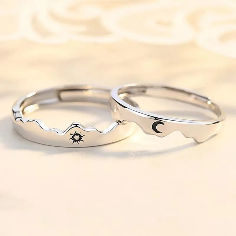 Set of 2 Heartbeat Heartbeat Friendship Rings - BFF Best Friends Couple Lovers - Adjustable Rings - Electrocardiogram