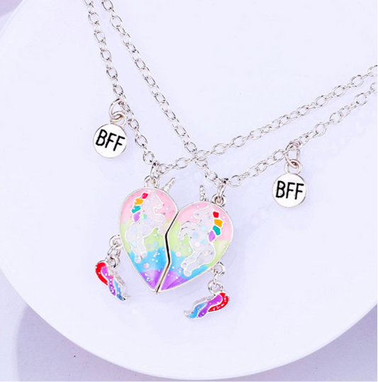 Lot de 2 Colliers D'amitié Aimanté - Licorne Coeur - BFF - Best Friends Forever - Fantaisie - Amitié - Mignon